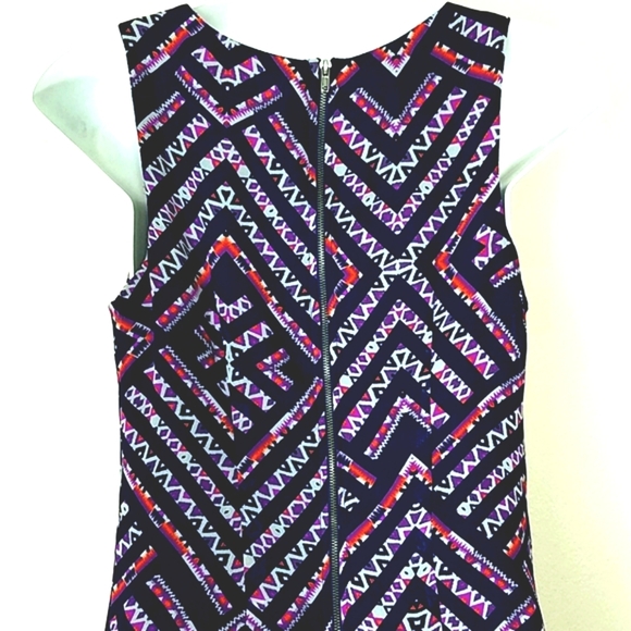 Love fire Sundress sheath lined chiffon navy pink orange purple geometric print - Picture 8 of 10